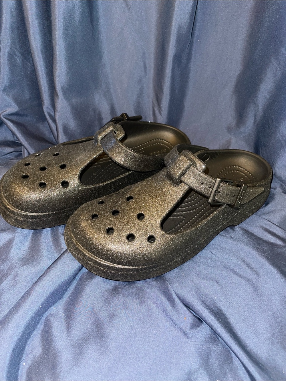 CROCS Black Glitter Mary Jane Clog Mules